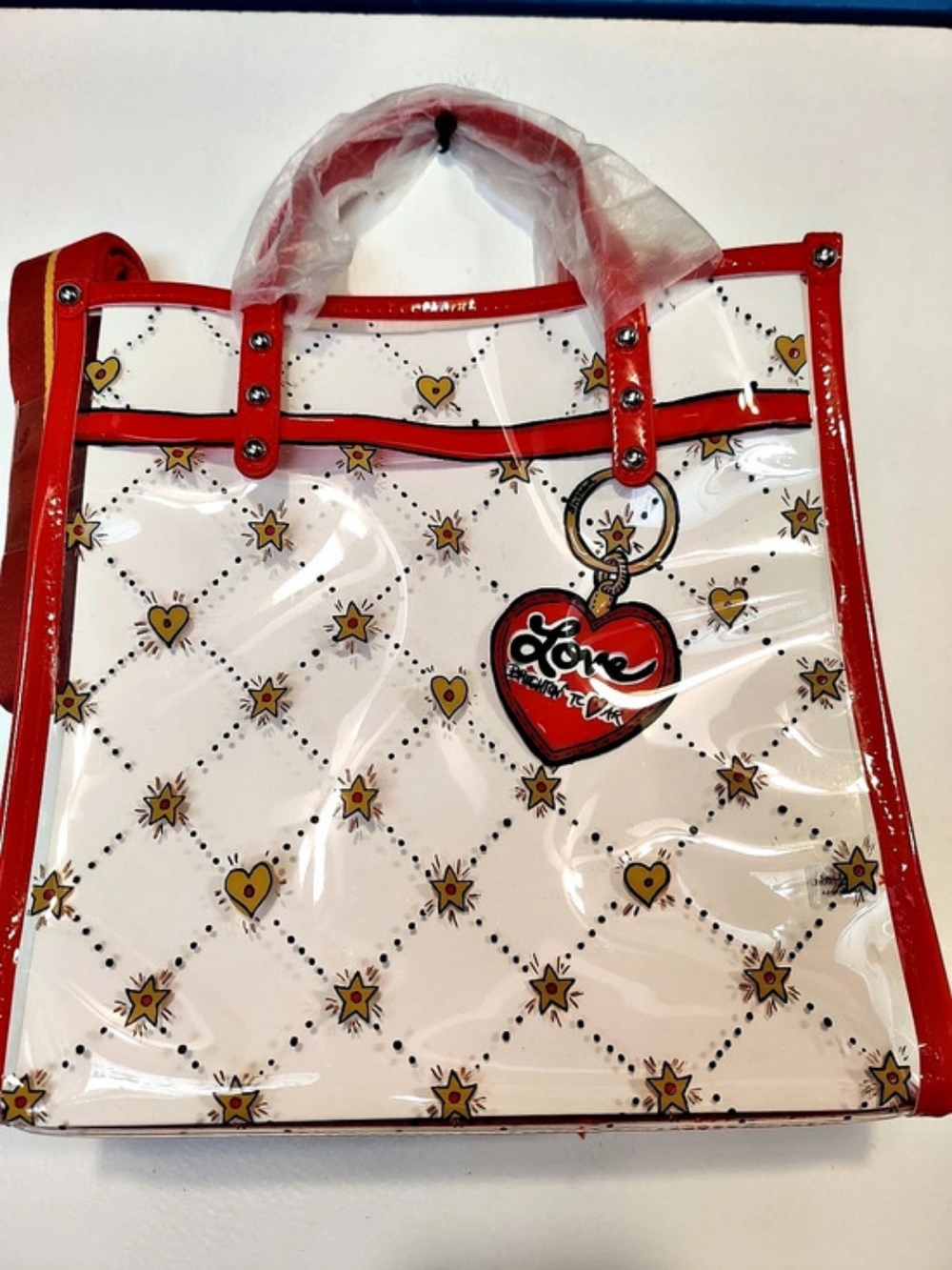 Brighton Striped Love Clear Vinyl Tote White & Red